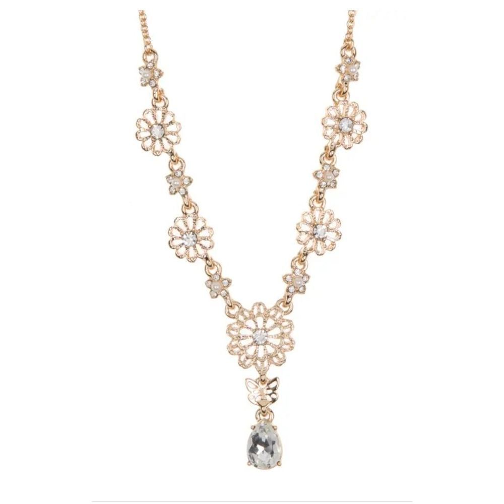 Marchesa Floral and Crystal Statement Necklace